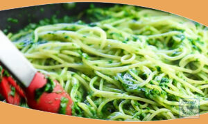 Spinach Spaghetti Tasty and spicy spinach spaghetti will be ready in just half an hour